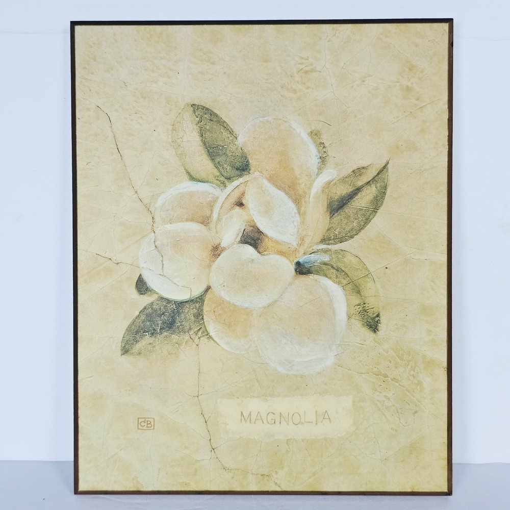 Vintage Magnolia Floral Wall Art Print Gold Edge Farmhouse Decor Cottagecore